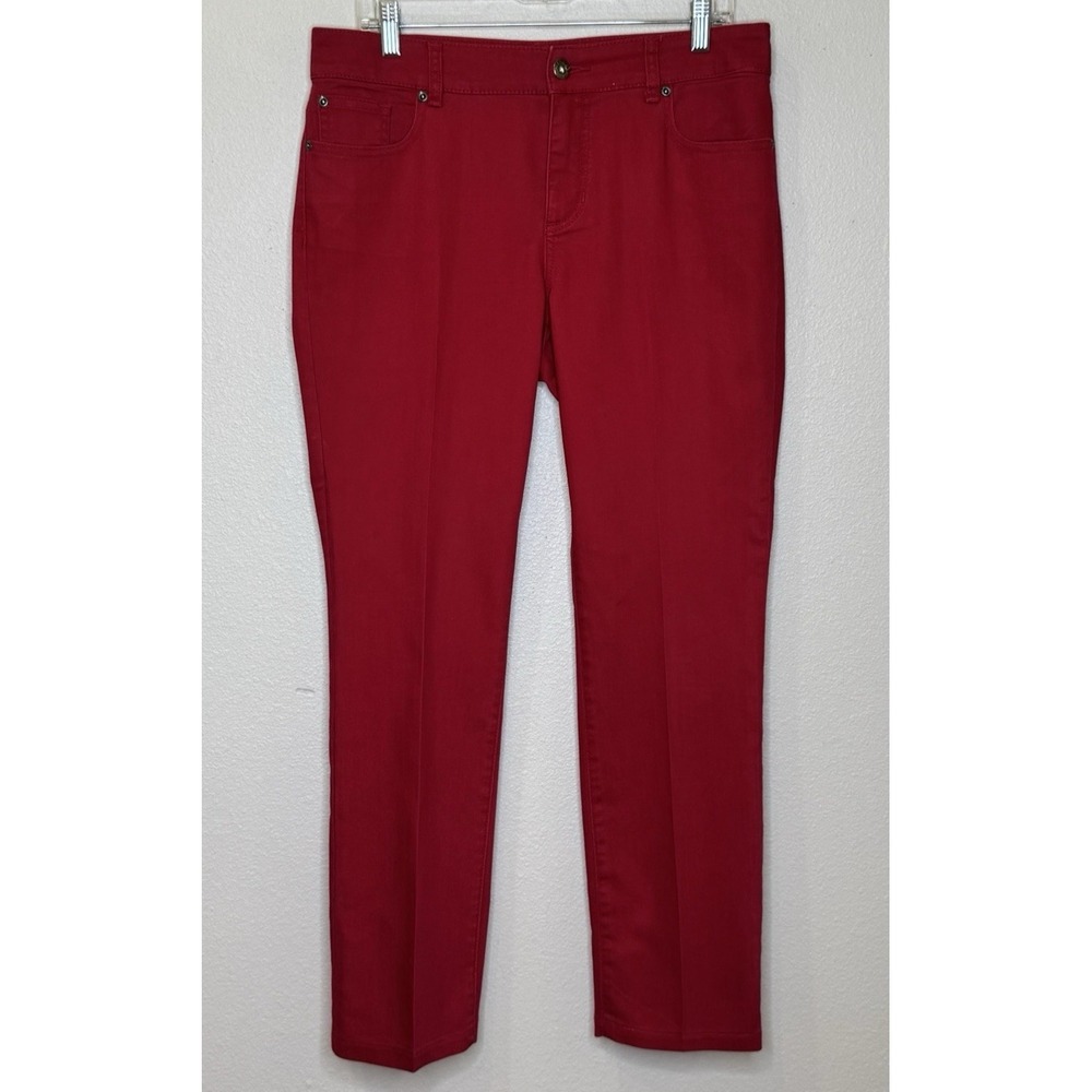 Chico's Platinm Denim Jeans Size 1 Regular Red Straight Leg Cotton Spandex Blend